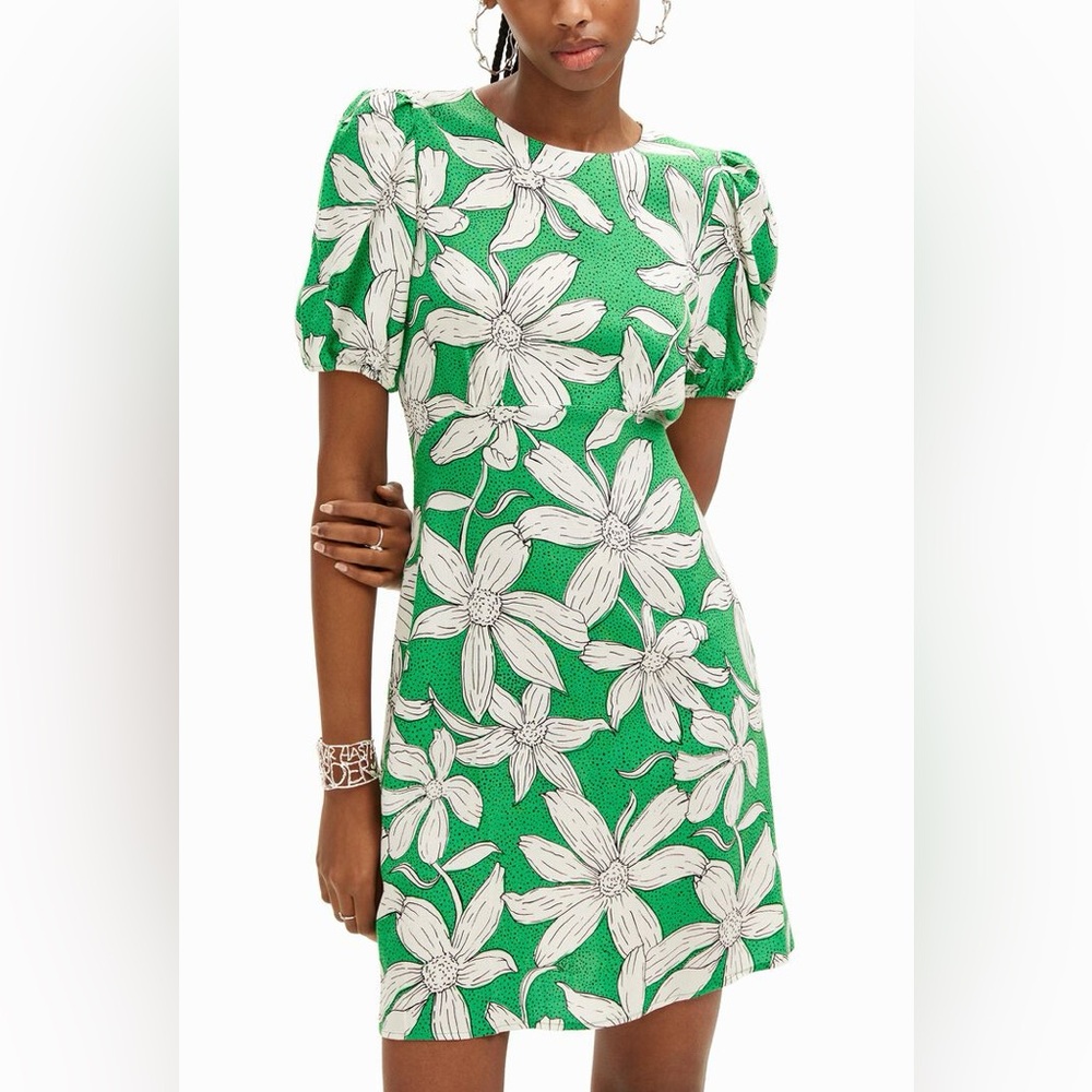 Desigual Green Floral EcoVero Mini Dress Size L - Picture 6 of 10